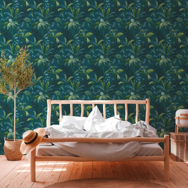A.S. Création | Vliesová tapeta na stenu AP Jungle Chic 37704-4 | 0,53 x 10,05 m | zelená, modrá