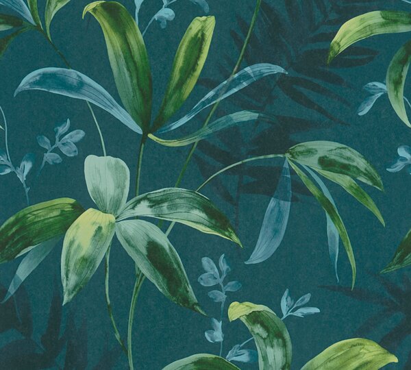 A.S. Création | Vliesová tapeta na stenu AP Jungle Chic 37704-4 | 0,53 x 10,05 m | zelená, modrá