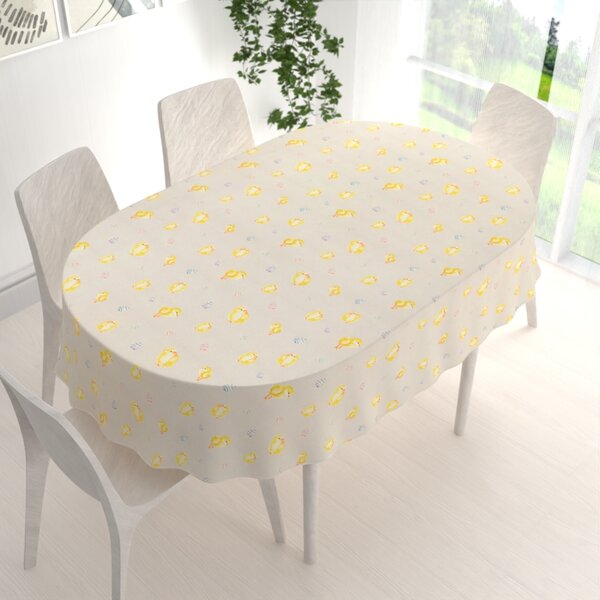 Biante Veľkonočný teflónový oválny obrus TF-074 Kuriatka a kraslice na béžovom 60x100 cm