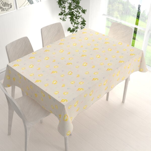 Biante Veľkonočný teflónový obdĺžnikový obrus TF-074 Kuriatka a kraslice na béžovom 50x100 cm