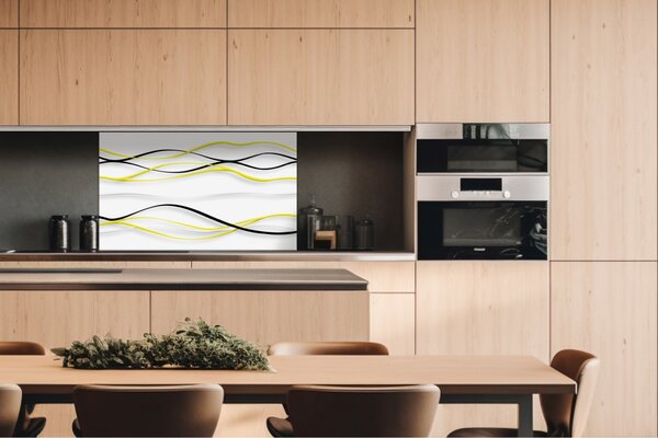 DIMEX | Dibond doska za kuchynskú linku | DBW-10060-100 Žlté vlny | 100 x 60 cm