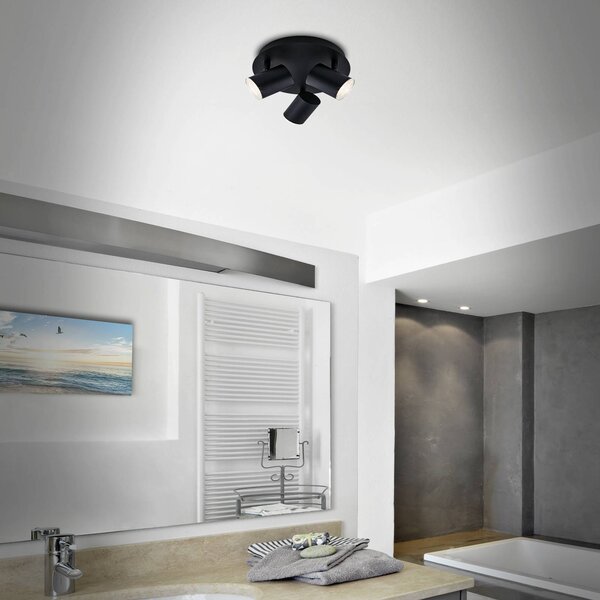 Stropné svetlo Banyo Splash GU10 IP44 okrúhle 2pl., Čierna, Obývacia izba / jedáleň, kov, Moderný, Stropné svetlo