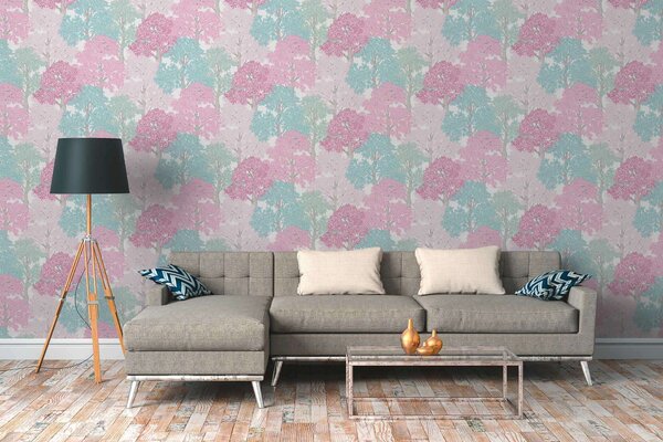 A.S. Création | Vliesová tapeta na stenu AP Floral Impression 37753-5 | 0,53 x 10,05 m | modrá, biela, ružová