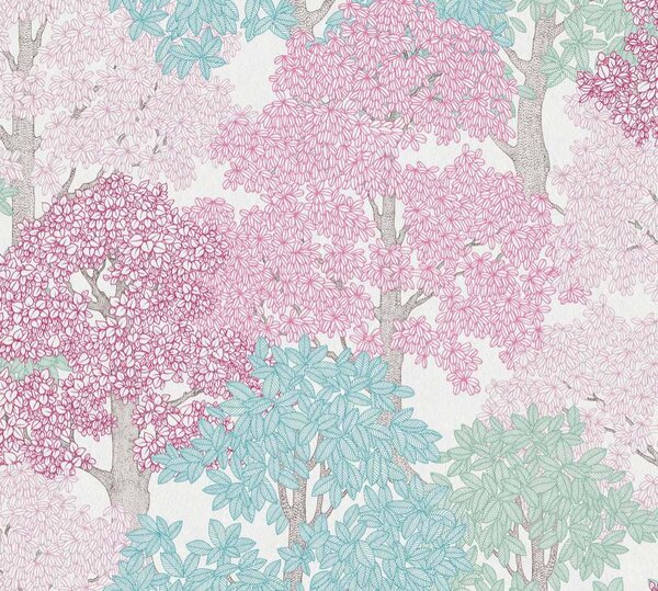 A.S. Création | Vliesová tapeta na stenu AP Floral Impression 37753-5 | 0,53 x 10,05 m | modrá, biela, ružová