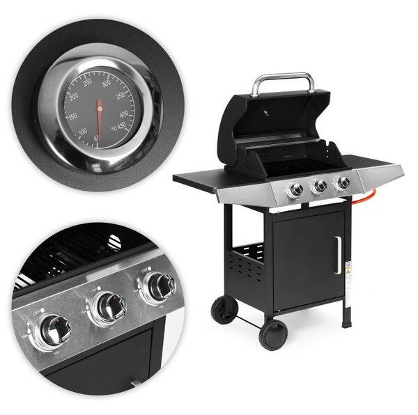Záhradný plynový gril 10,2 KW, veľký rošt, 3 horáky, teplomer, redukcia MultiGarden