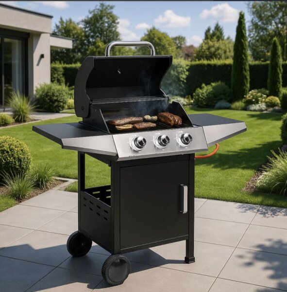 Záhradný plynový gril 10,2 KW, veľký rošt, 3 horáky, teplomer, redukcia MultiGarden