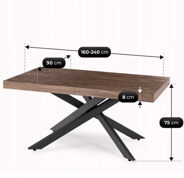 Sada stola HAMPTON 160-240 cm orech/čierna a 4 kresiel AKITA krémovej farby