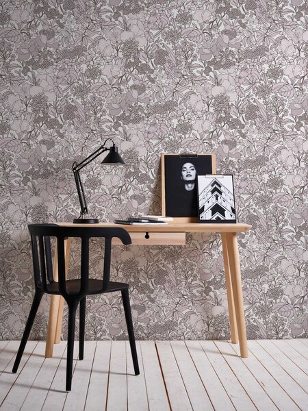 A.S. Création | Vliesová tapeta na stenu AP Floral Impression 37756-5 | 0,53 x 10,05 m | biela, hnedá, šedá