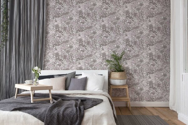 A.S. Création | Vliesová tapeta na stenu AP Floral Impression 37756-5 | 0,53 x 10,05 m | biela, hnedá, šedá