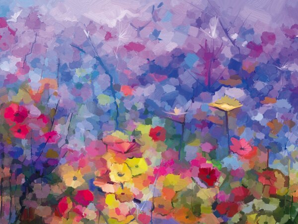 DIMEX | Dibond doska za kuchynskú linku | DBW-08060-217 Farebná kvetinová maľba | 80 x 60 cm