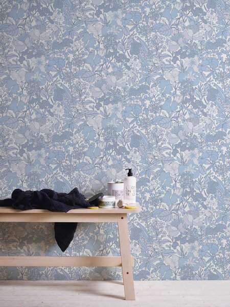 A.S. Création | Vliesová tapeta na stenu AP Floral Impression 37756-6 | 0,53 x 10,05 m | modrá, biela