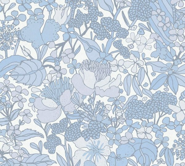 A.S. Création | Vliesová tapeta na stenu AP Floral Impression 37756-6 | 0,53 x 10,05 m | modrá, biela