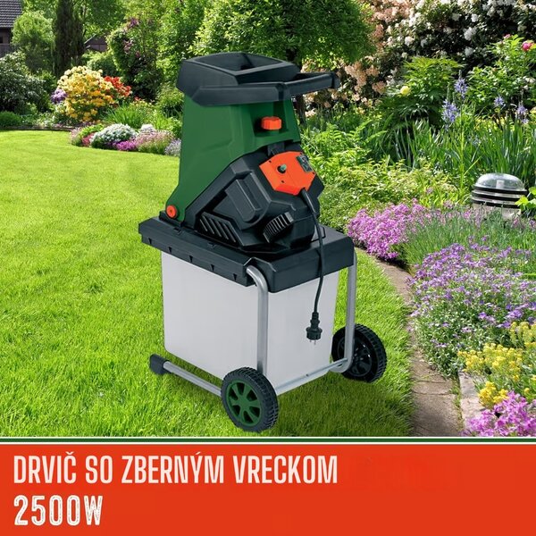 Záhradný štiepkovač/drvič CHIP s 50l zbernou nádobou, 3100W čierna/zelená Gardebruk