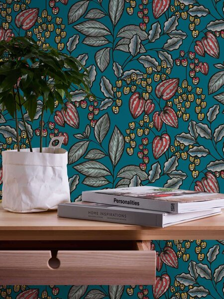 A.S. Création | Vliesová tapeta na stenu AP Floral Impression 37754-2 | 0,53 x 10,05 m | zelená, viacfarebná, modrá, čierna