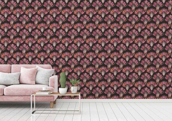 A.S. Création | Vliesová tapeta na stenu AP Jungle Chic 37708-3 | 0,53 x 10,05 m | čierna, oranžová, ružová