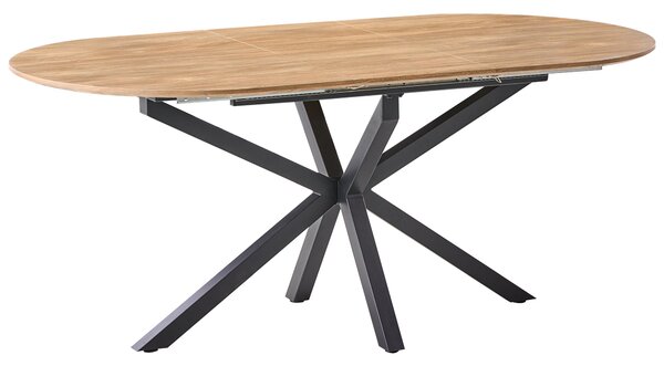 Rozkladací jedálenský stôl hnedý MDF železné nohy 140/180 x 90 cm oválny tvar moderný štýl kuchyňa jedáleň