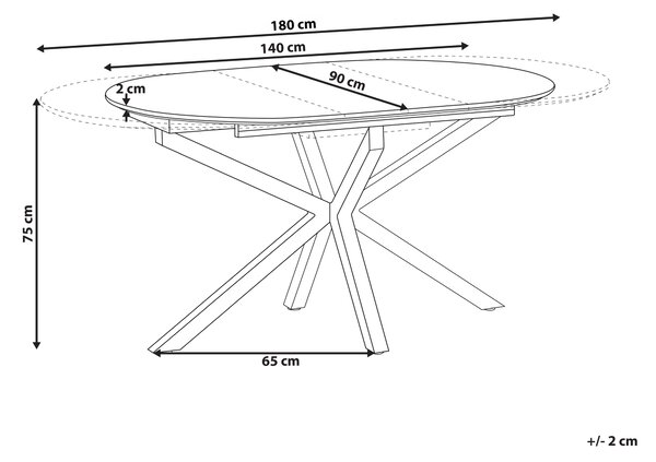 Rozkladací jedálenský stôl hnedý MDF železné nohy 140/180 x 90 cm oválny tvar moderný štýl kuchyňa jedáleň