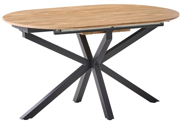 Rozkladací jedálenský stôl hnedý MDF železné nohy 140/180 x 90 cm oválny tvar moderný štýl kuchyňa jedáleň