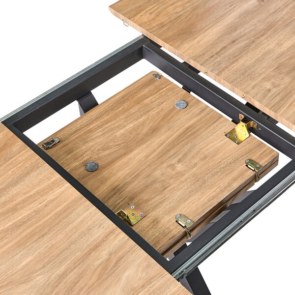 Rozkladací jedálenský stôl hnedý MDF železné nohy 140/180 x 90 cm oválny tvar moderný štýl kuchyňa jedáleň