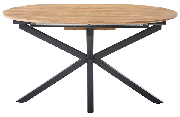 Rozkladací jedálenský stôl hnedý MDF železné nohy 140/180 x 90 cm oválny tvar moderný štýl kuchyňa jedáleň