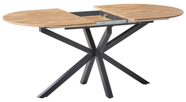 Rozkladací jedálenský stôl hnedý MDF železné nohy 140/180 x 90 cm oválny tvar moderný štýl kuchyňa jedáleň