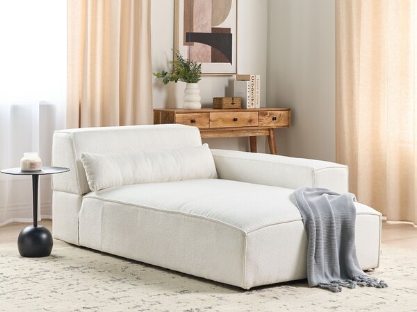 Leňoška biela buklé čalúnenie ľavostranná nohy zo syntetického materiálu minimalistický moderný štýl obývacia izba