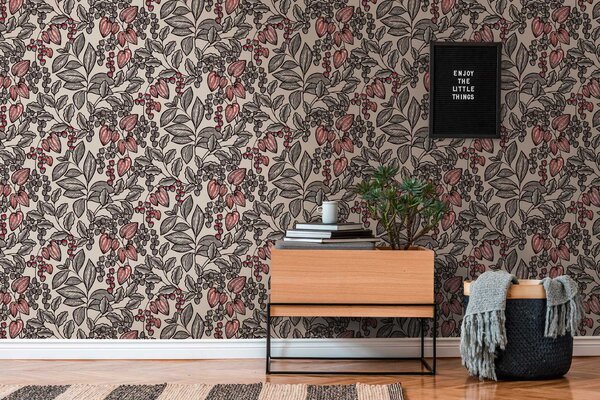 A.S. Création | Vliesová tapeta na stenu AP Floral Impression 37754-3 | 0,53 x 10,05 m | červená, béžová, čierna, hnedá