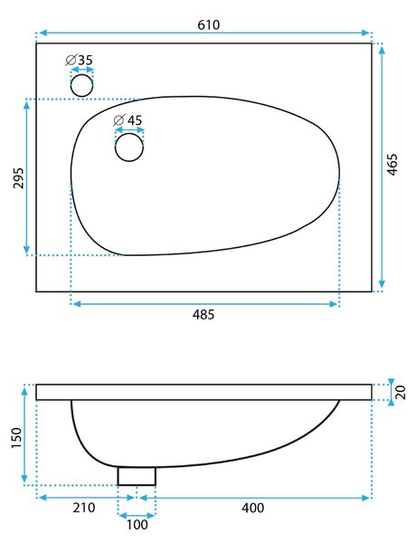 Rea Selena, konglomerátové zápustné umývadlo 610x465 mm, biela, REA-U6020