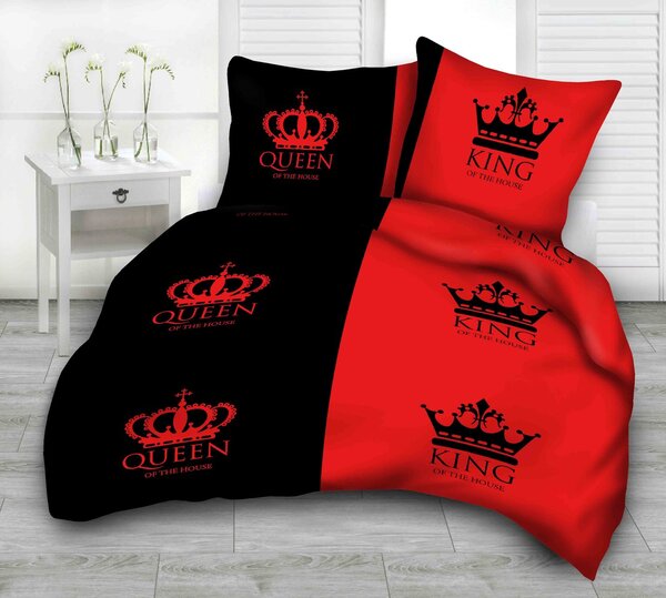QUEEN AND KING BLACK-RED foto obliečky Rozmer obliečok: 140x220 cm, Obsah balenia: Set Balenie
