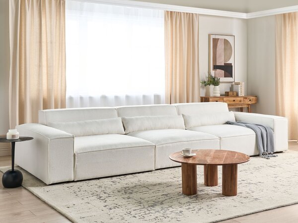 3-miestna modulárna pohovka biela buklé čalúnenie čierne nohy minimalistický moderný štýl obývacia izba