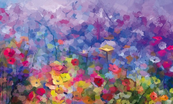 DIMEX | Dibond doska za kuchynskú linku | DBW-10060-217 Farebná kvetinová maľba | 100 x 60 cm