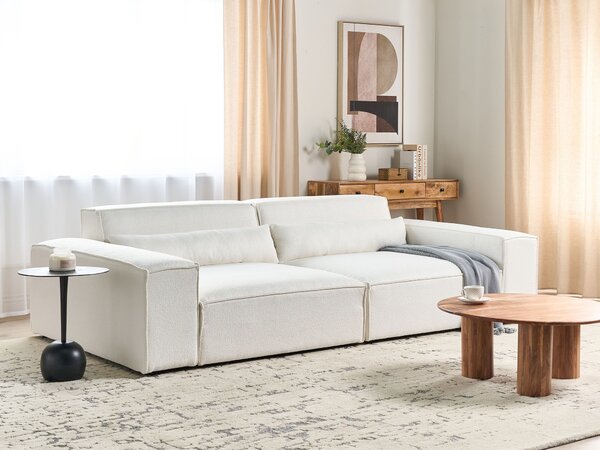 2-miestna modulárna pohovka biela buklé čalúnenie čierne nohy minimalistický moderný štýl obývacia izba