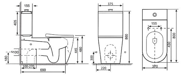 Sapho Sapho, DARIO RIMLESS WC kombi misa s nádržkou, spodný/zadný odpad, biela, MC102