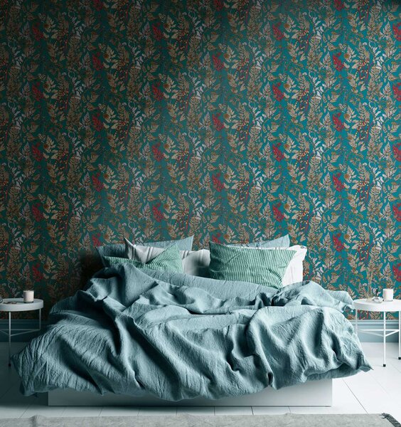 A.S. Création | Vliesová tapeta na stenu AP Floral Impression 37751-5 | 0,53 x 10,05 m | zelená, viacfarebná, modrá