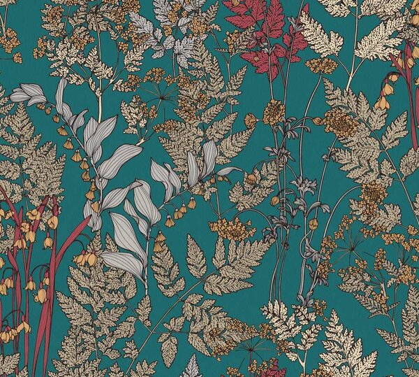 A.S. Création | Vliesová tapeta na stenu AP Floral Impression 37751-5 | 0,53 x 10,05 m | zelená, viacfarebná, modrá
