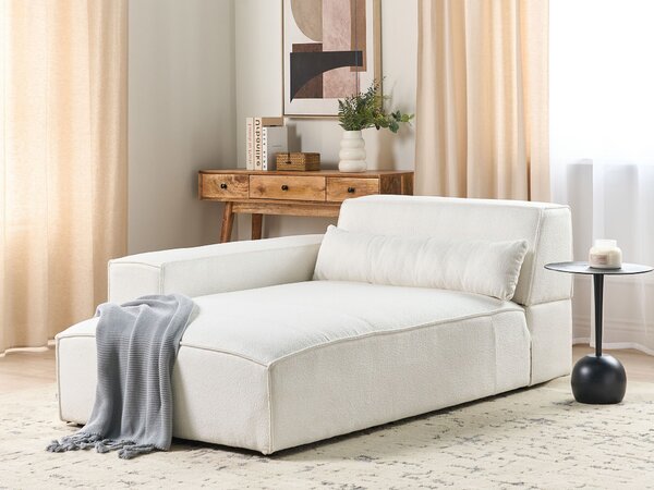 Leňoška biela buklé čalúnenie pravostranná nohy zo syntetického materiálu minimalistický moderný štýl obývacia izba