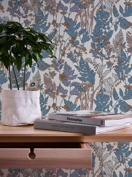 A.S. Création | Vliesová tapeta na stenu AP Floral Impression 37751-7 | 0,53 x 10,05 m | viacfarebná, modrá, biela