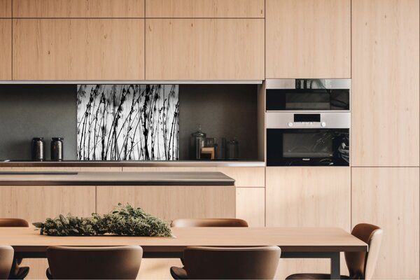 DIMEX | Dibond doska za kuchynskú linku | DBW-08060-137 Čiernobiela tráva | 80 x 60 cm