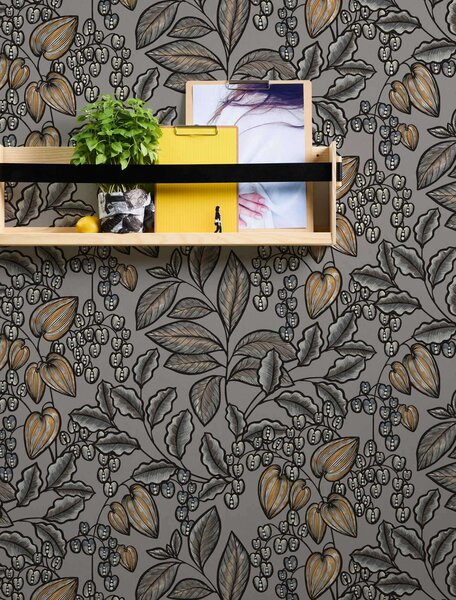 A.S. Création | Vliesová tapeta na stenu AP Floral Impression 37754-9 | 0,53 x 10,05 m | čierna, oranžová, šedá