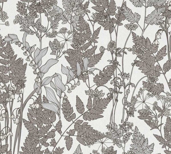 A.S. Création | Vliesová tapeta na stenu AP Floral Impression 37752-1 | 0,53 x 10,05 m | biela, hnedá, šedá
