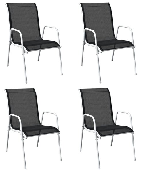 Stohovateľné záhradné stoličky 4 ks oceľ a textilén čierne