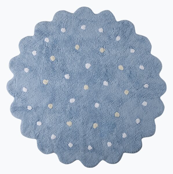 Modrý okrúhly balnený koberec Dots 140 cm