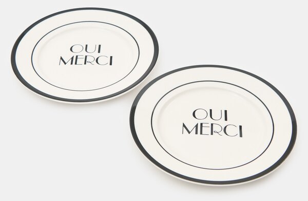 Sinsay - Keramické taniere s nápisom Oui Merci 2 pack - viacfarebná