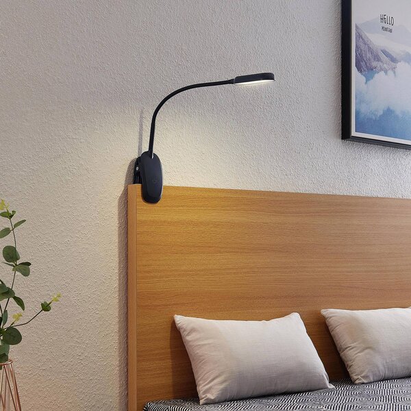 PRIOS Prios LED svietidlo Najari, čierne, dobíjacia batéria, USB, 51 cm, Čierna, Pracovňa / Kancelária, Plast, Moderný, Lampa s klipom/do zásuvky