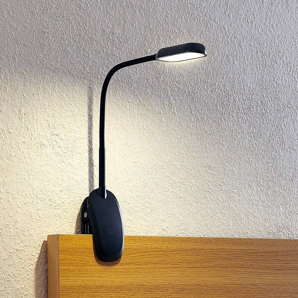 PRIOS Prios LED svietidlo Najari, čierne, dobíjacia batéria, USB, 51 cm, Čierna, Pracovňa / Kancelária, Plast, Moderný, Lampa s klipom/do zásuvky