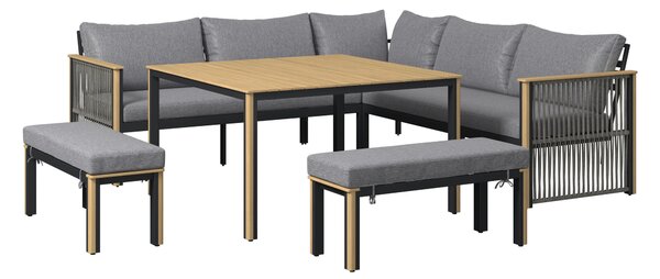 JEDÁLENSKÁ TERASOVÁ SÚPRAVA 6-dielne, drevo, kov, textil Ambia Garden - Série záhradného nábytku