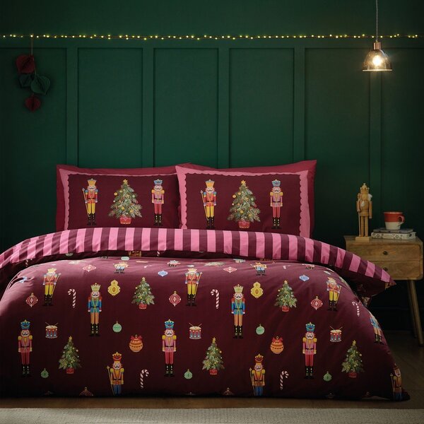 Ružové/fialové obliečky na jednolôžko 135x200 cm Nutcracker Stripe – Catherine Lansfield