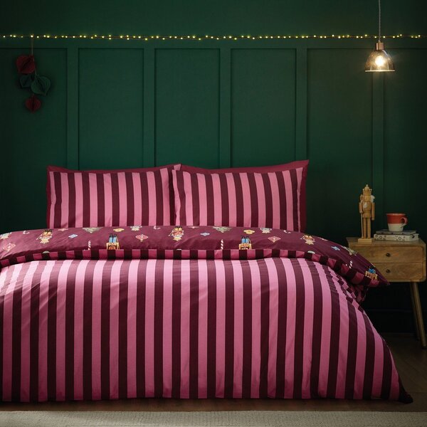 Ružové/fialové obliečky na jednolôžko 135x200 cm Nutcracker Stripe – Catherine Lansfield
