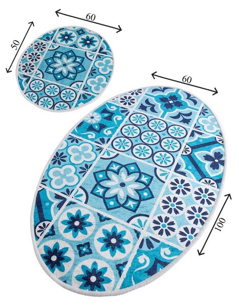 Modré kúpeľňové predložky v súprave 2 ks 60x100 cm Ceramic – Foutastic