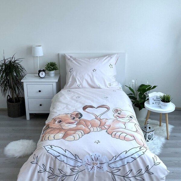 Svetložlté bavlnené detské obliečky so svietiacim efektom na jednolôžko 140x200 cm Lion King "Best friends" – Jerry Fabrics